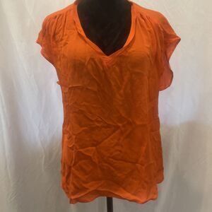 Women's Silk Blouse Medium Orange Vneck Joie Sleeveless Y2K